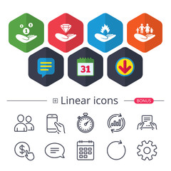 Helping hands icons. Protection and insurance.