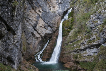 Savica waterfall near lake Bohinj in Triglav national park in Slovenia
