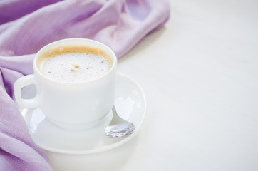 White cup of morning coffee or cappuccino.