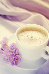 White cup of morning coffee or cappuccino.