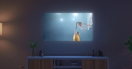 Basketball game on living room tv set