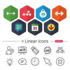 Dumbbells icons. Fitness sport symbols.