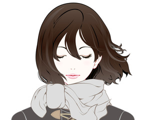 女性の表情 / 冬服 / 閉じ目 / 真剣 / なびく髪