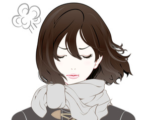 女性の表情 / 冬服 / 不機嫌 / なびく髪