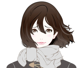 女性の表情 / 冬服 / 照れる / なびく髪