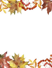 Horizontal Frame with watercolor autumn leaves