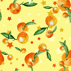 mandarin fruit watercolor seamless pattern