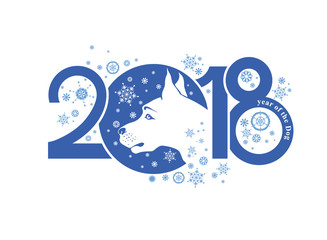 Year of the Dog 2018. Vector template head Great Dog. New Year's design on the Chinese calendar.