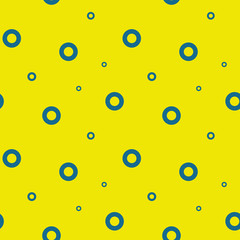 Yellow, blue seamless pattern with geometrical shapes, rings, circles. Wrapping paper, background. Vector illustration.