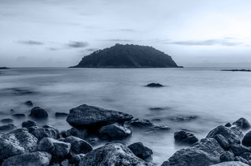 Seascape and beach sand landscape nature in twilight