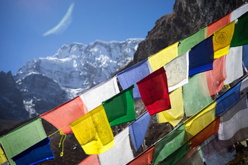 Prayer flags in the Himalaya mountains, Annapurna region, Nepal