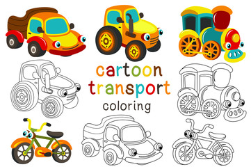 set of isolated cartoon transport with eyes part 2 - vector illustration, eps