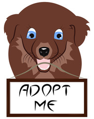 Puppy holds a sign in the mouth