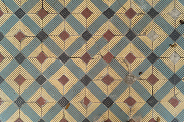 Red, grey and yellow mosaic floor, background, texture