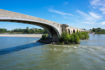 The medieval bridge over the Rhone River
