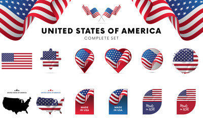 United States of America complete set. USA. Vector illustration.