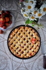 Strawberry pie and fresh strawberries