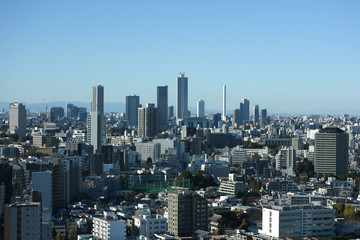 Fototapeta na wymiar 日本の東京都市景観・青空「池袋の高層ビル群などを望む」