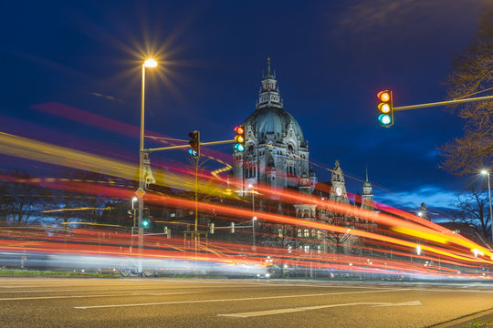 Hanover City Hall at evening. Lower Saxony. © panoramarx