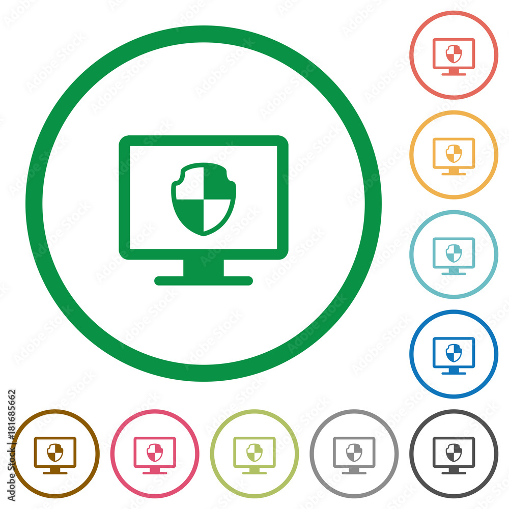 Poster computer security flat icons with outlines