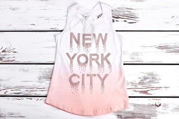 Beautiful strass print t-shirt for girls. Sleeveless cotton girls t-shirt with inscription new york...