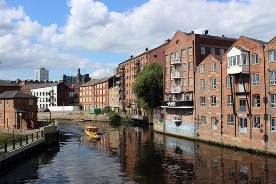 Historic warehouses beside the River Aire, Leeds.