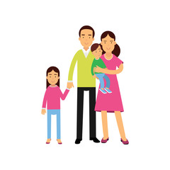 Young parents standing with their two kids, happy family concept vector Illustration