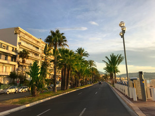 View of the famous Promenade des Anglais, with palm trees seven kilometers along the coast a place...