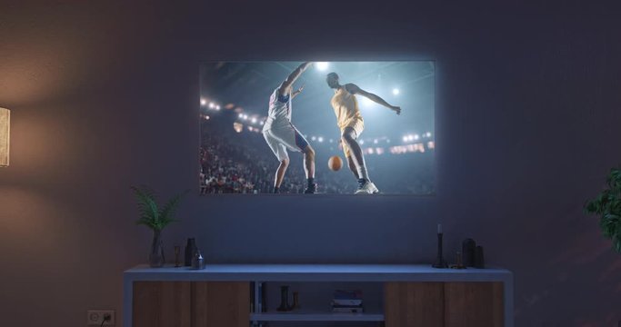 Basketball game on living room tv set - Powered by Adobe