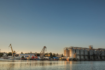 A granary in the port at sunset