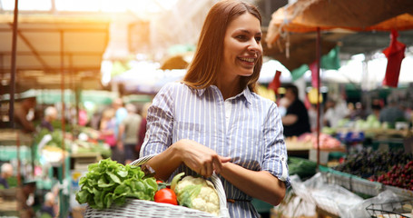 Beautiful women shopping vegetables and fruits