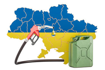 Production and trade of petrol in Ukraine, concept. 3D rendering