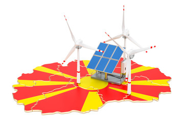 Renewable energy and sustainable development in Macedonia, concept. 3D rendering