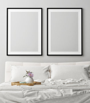 Mock up posters in romantic bedroom, dream, 3d illustration, 3d render 