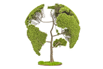 Tree in the shape of Earth Globe, environment concept. 3D rendering