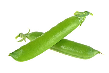 Pea pods on white background, healthy food