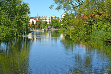 Fototapeta na wymiar The Paslenka River in the city of Braniewo, Poland