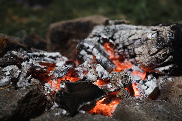 Bonfire in the evening, barbecue coals