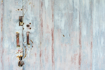 Closed metal door in front, grunge style, space for text