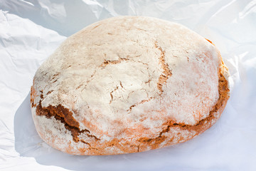 Traditional Majorcan brown bread, pan moreno, on the table