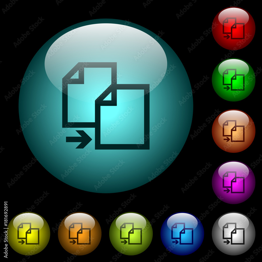 Poster copy item icons in color illuminated glass buttons