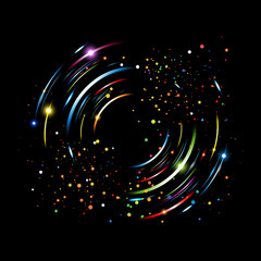 Circular rotation of colorful lines on black background
