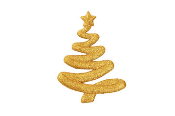 Golden glittering shape of a Christmas tree ornament isolated on white
