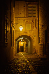 Street of ancient medieval city Dubrovnik at night