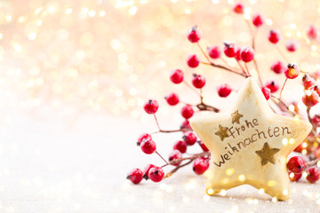 Christmas background. Christmas star and santa hat. Greeting card.