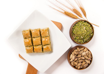 traditional greek baklava with pistachio