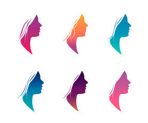 Colorful female silhouette set isolated on white background. Vector illustration in flat style.