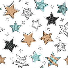 Obraz premium Cute seamless pattern with stars. Hand Drawn vector illustration. Wrapping paper pattern. Background with abstract elements.