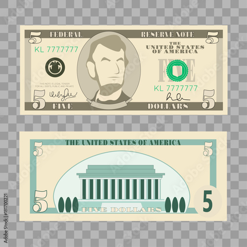 Dollar Banknotes Us Currency Money Bills 5 Dollar - 