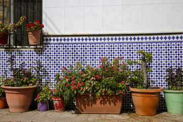 spanish street decorated with flowers